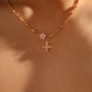 18K Real Gold Plated Pink Diamond Cross Necklace