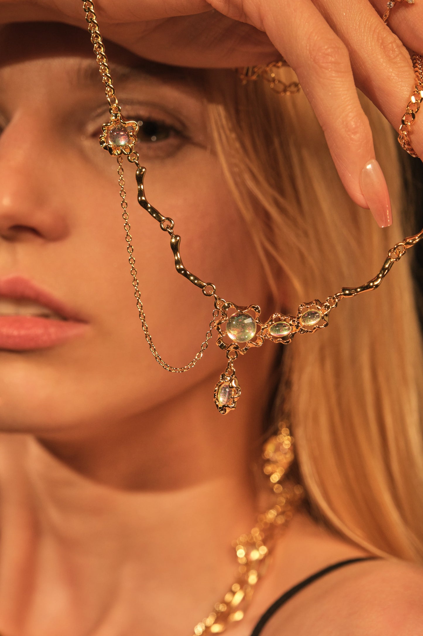 18K Real Gold Plated Opal Dangle Necklace