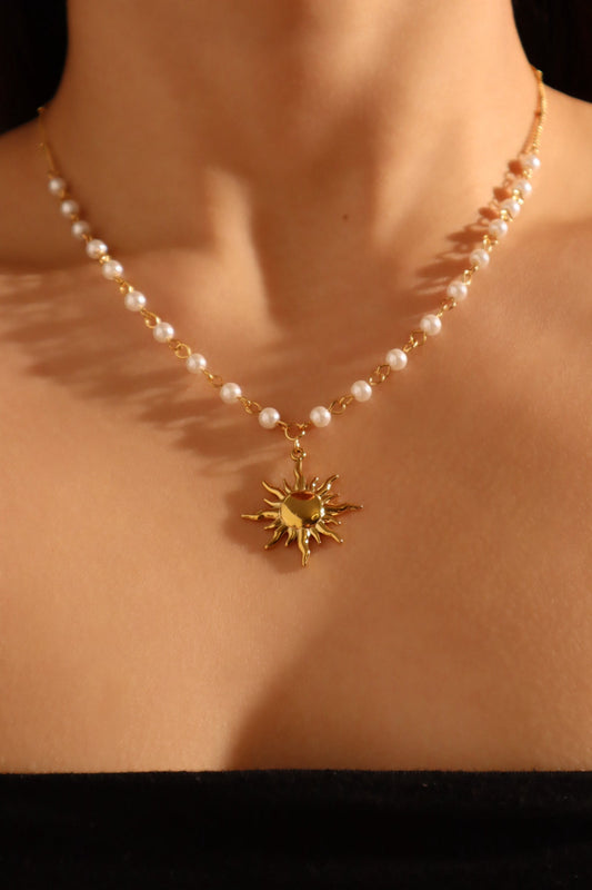 18K Gold Stainless Steel Pearl Sun Necklace