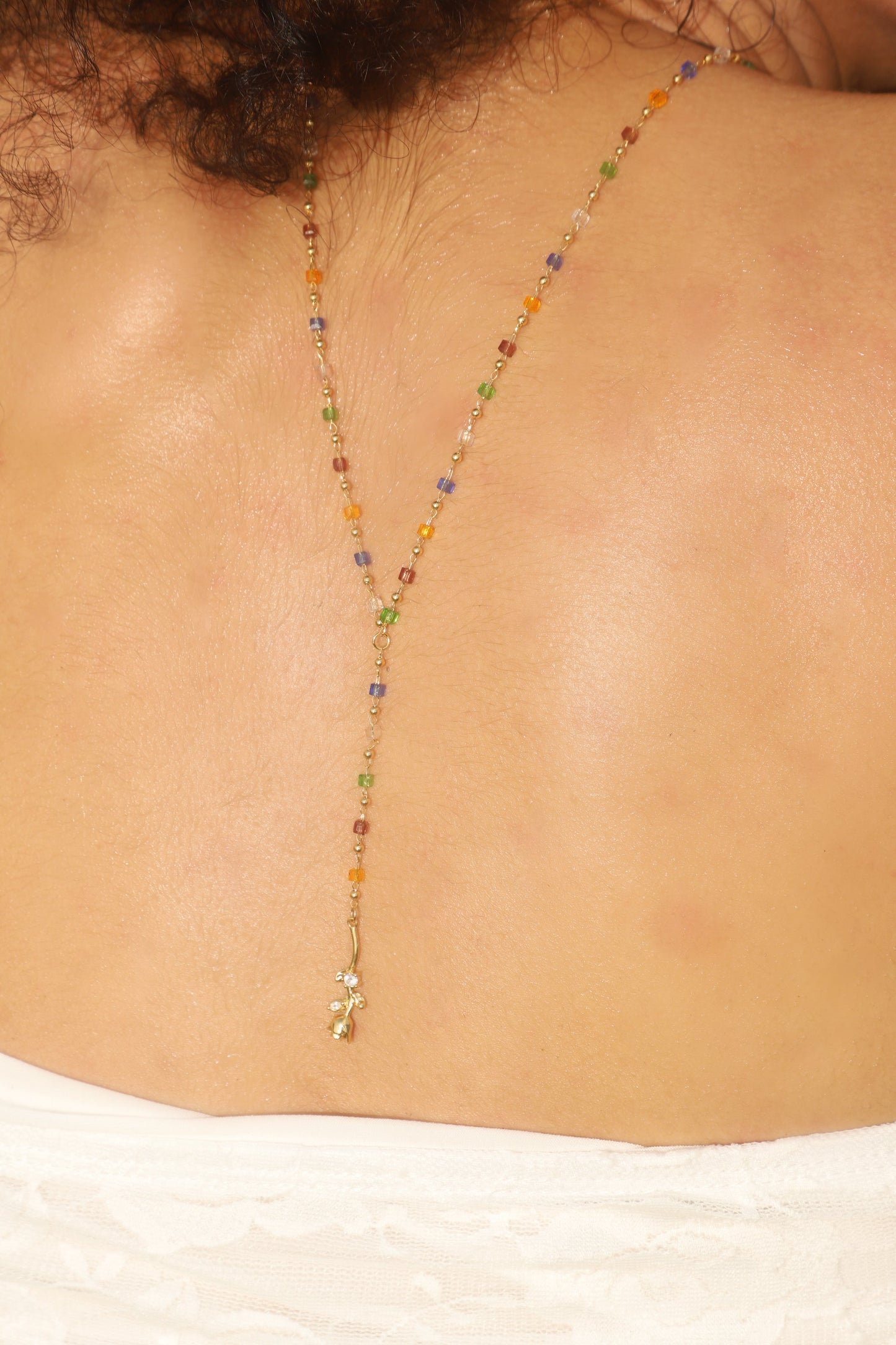 18K Real Gold Plated Color Gem Rose Lariat Long Necklace