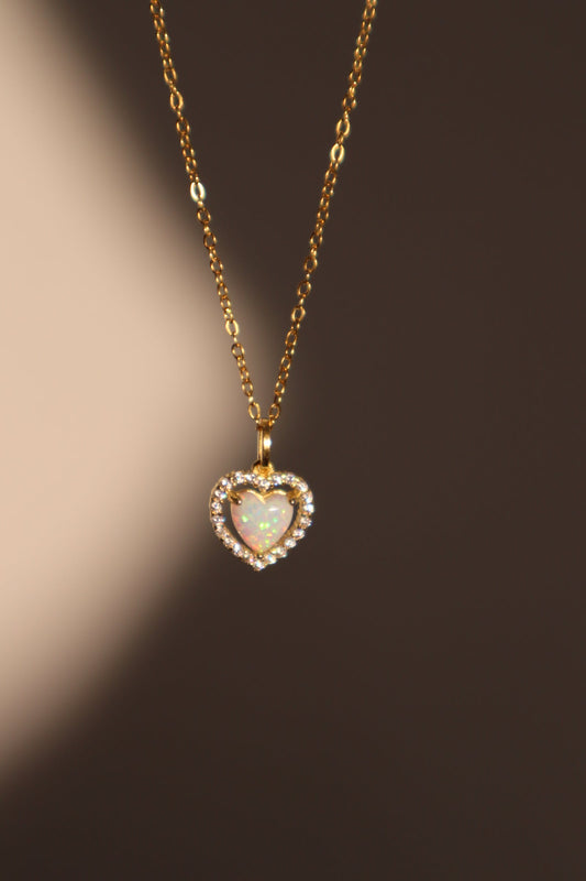 18K Gold Vermeil White Opal Heart Necklace