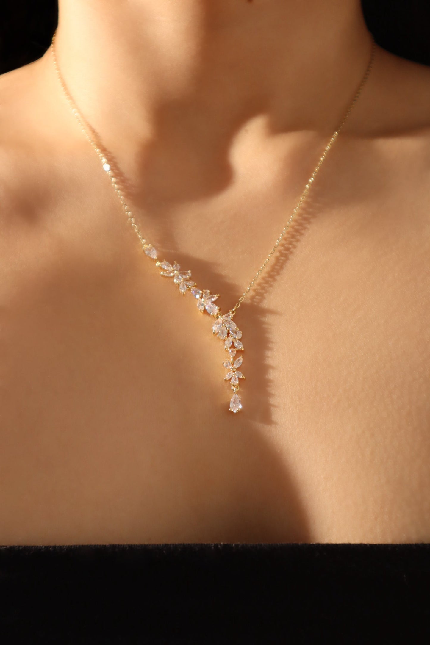 14K Real Gold Plated Diamond Leaf Necklace