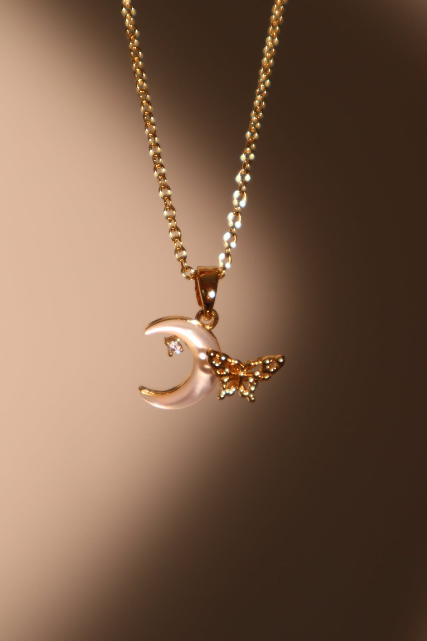 18K Real Gold Plated Shell Moon Butterfly Necklace
