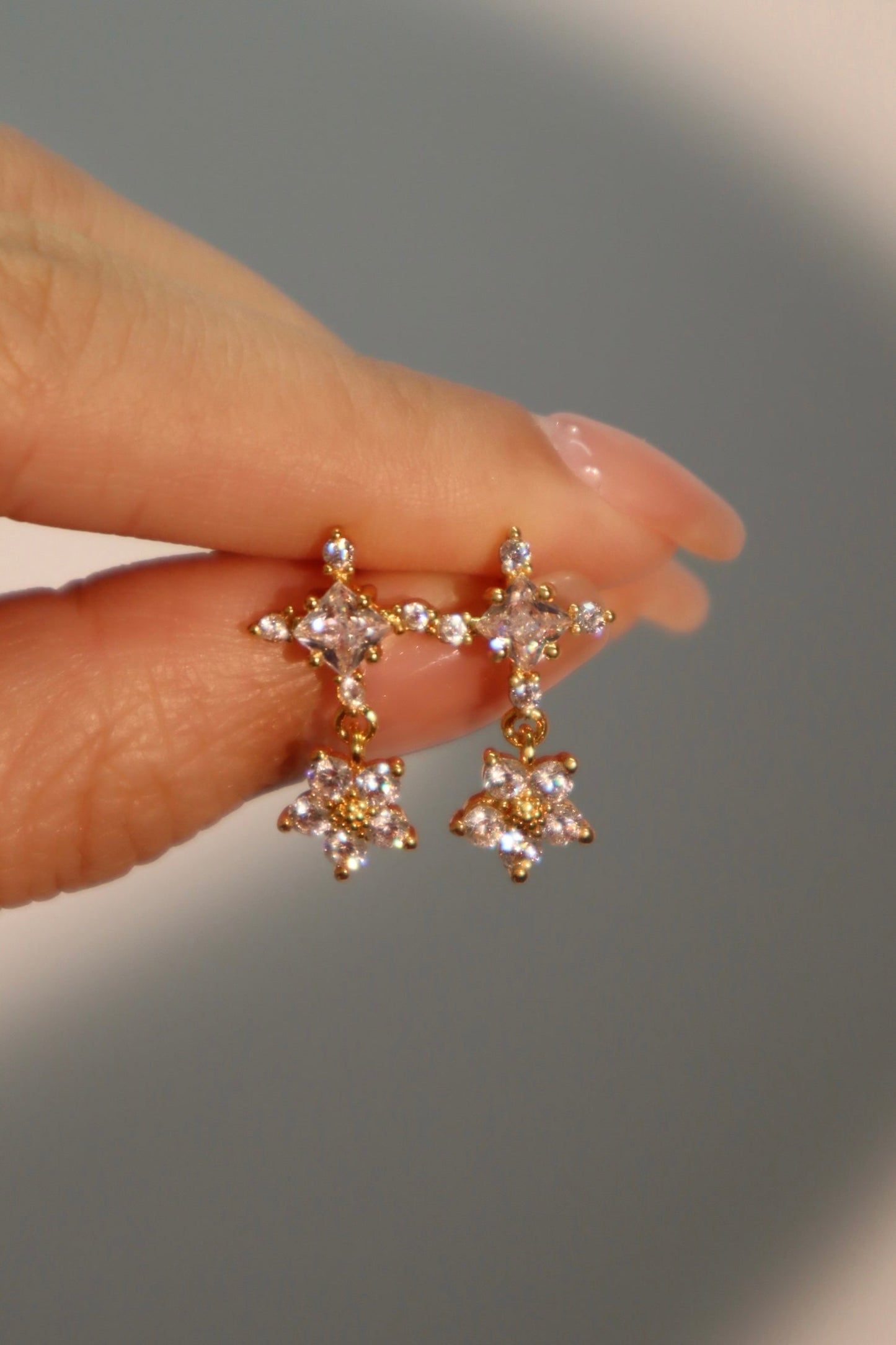 18K Real Gold Plated Diamond Cross Earrings