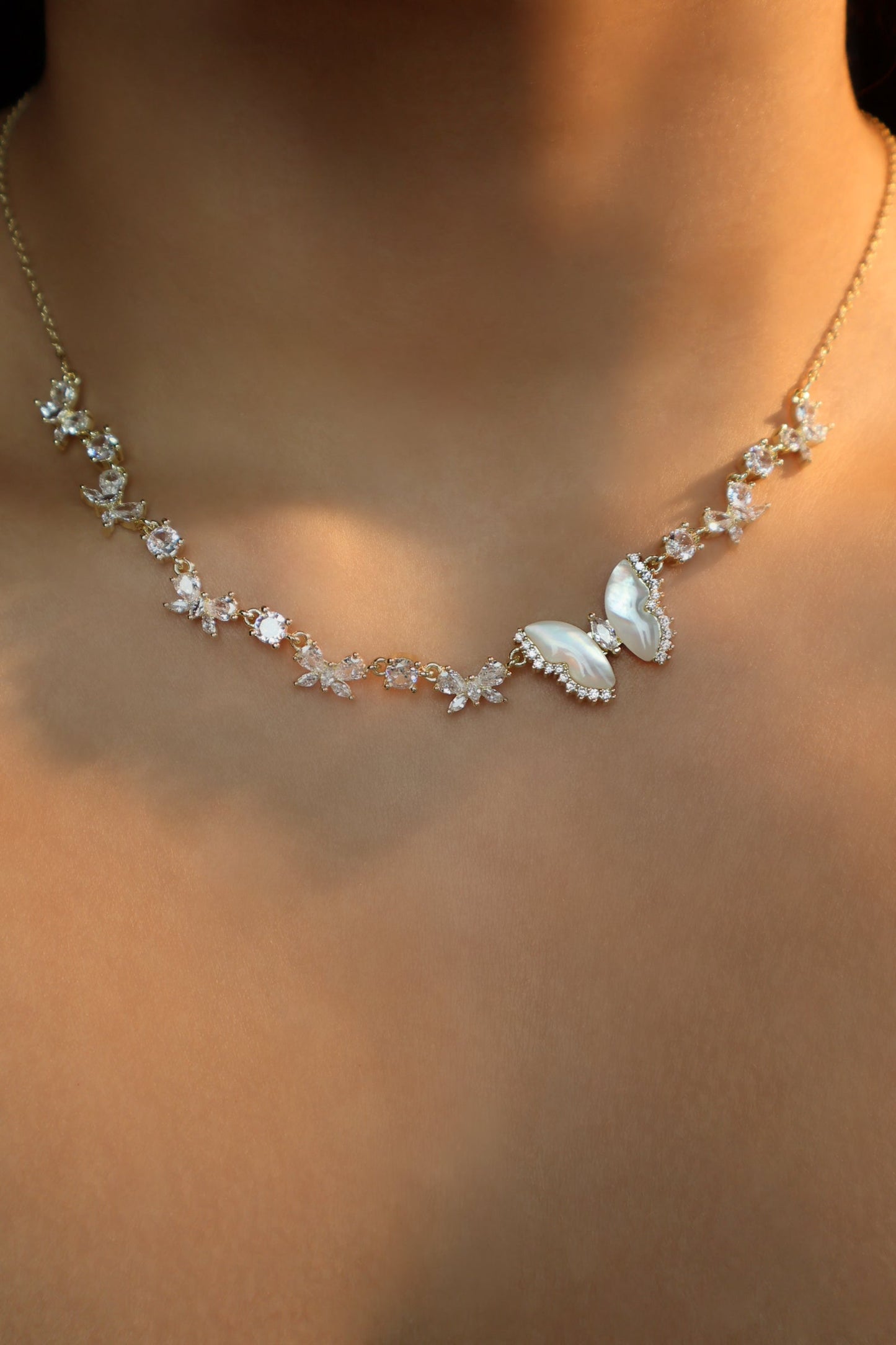 14K Real Gold Plated Natural Shell Butterfly Necklace
