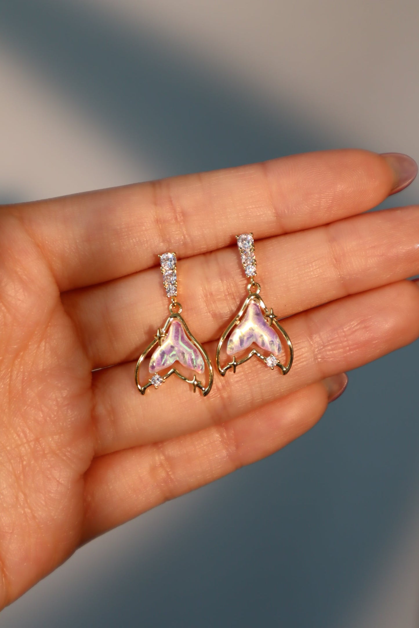 14K Real Gold Plated Dichroic Mermaid Tail Earrings