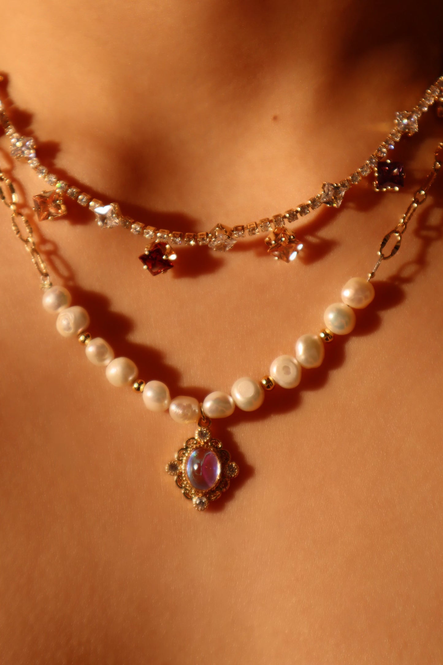 14K Real Gold Plated Color Gemstones Necklace