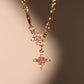 18K Real Gold Plated Pink Diamond Cross Necklace
