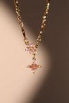 18K Real Gold Plated Pink Diamond Cross Necklace