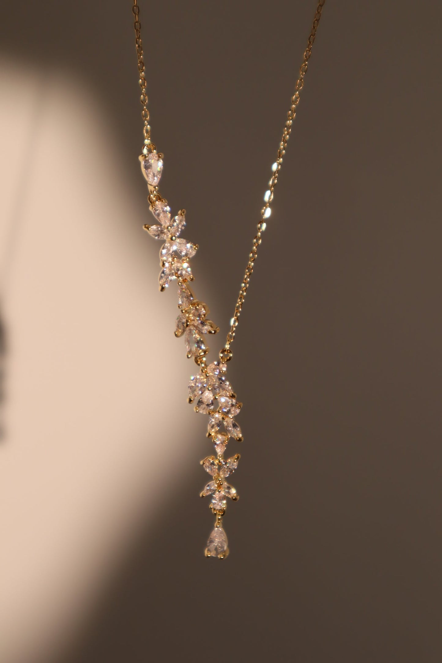 14K Real Gold Plated Diamond Leaf Necklace