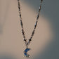 Platinum Plated Moonstone Moon Star Necklace