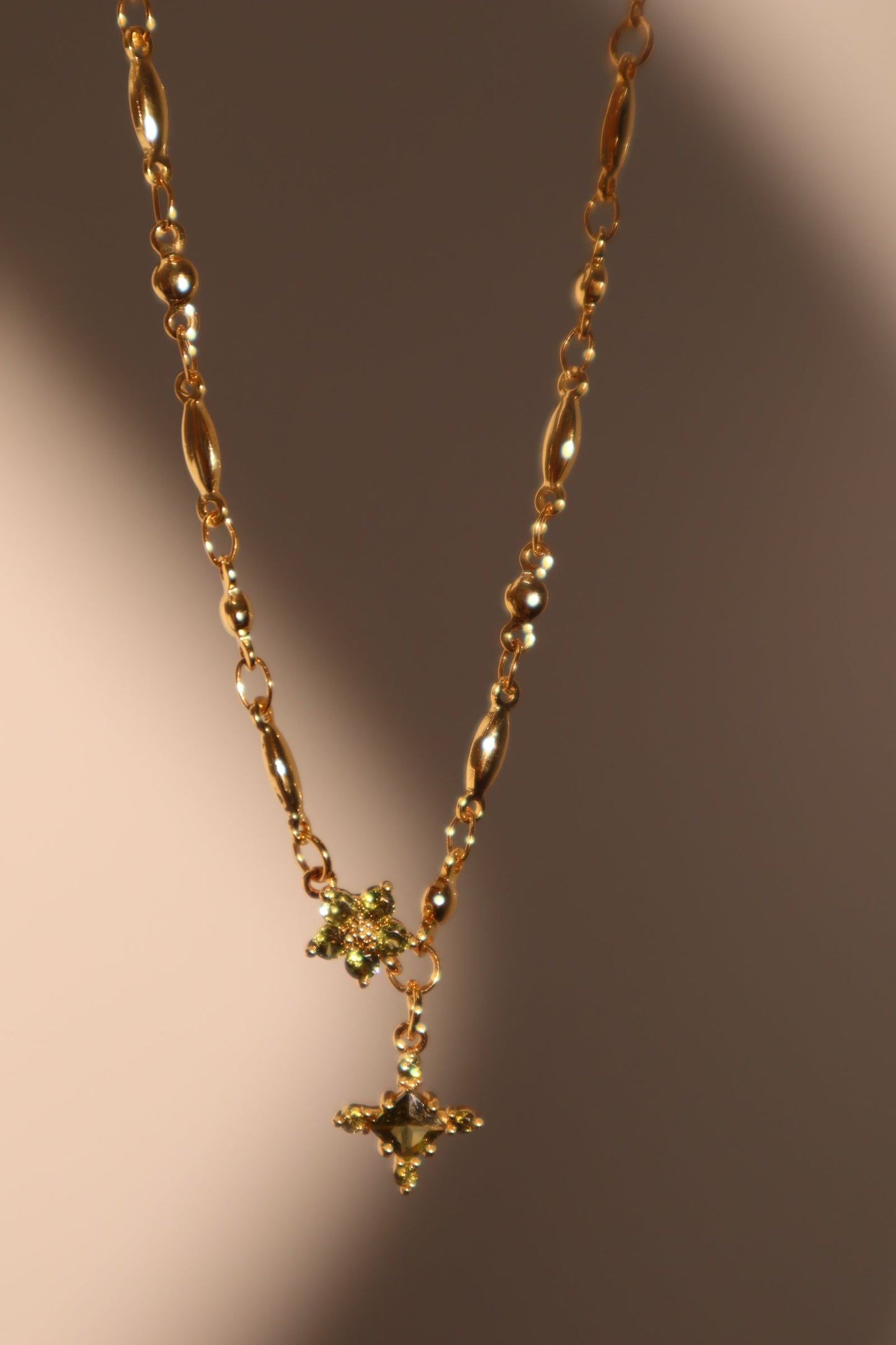 18K Real Gold Plated Green Diamond Cross Necklace