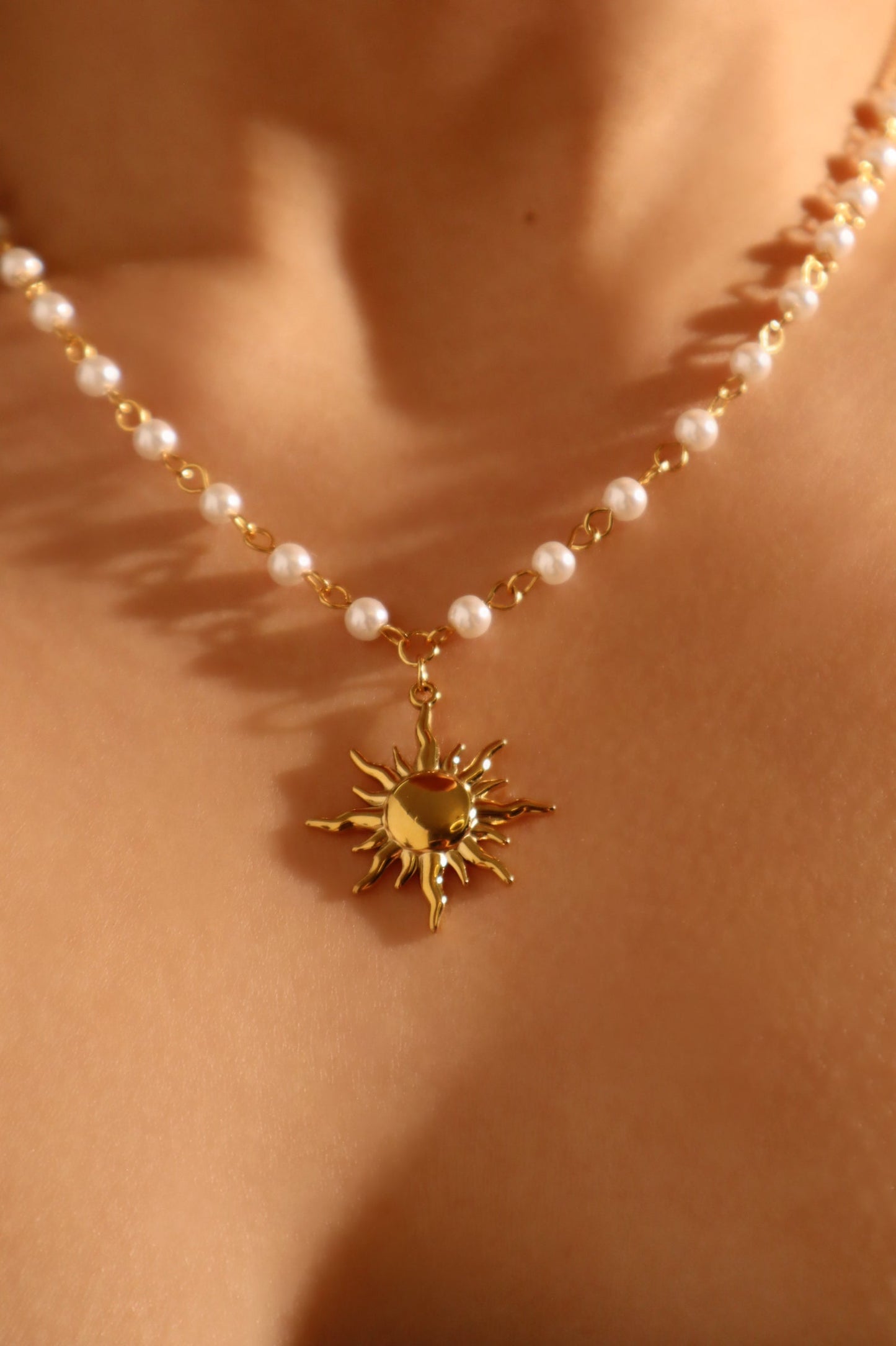 18K Gold Stainless Steel Pearl Sun Necklace