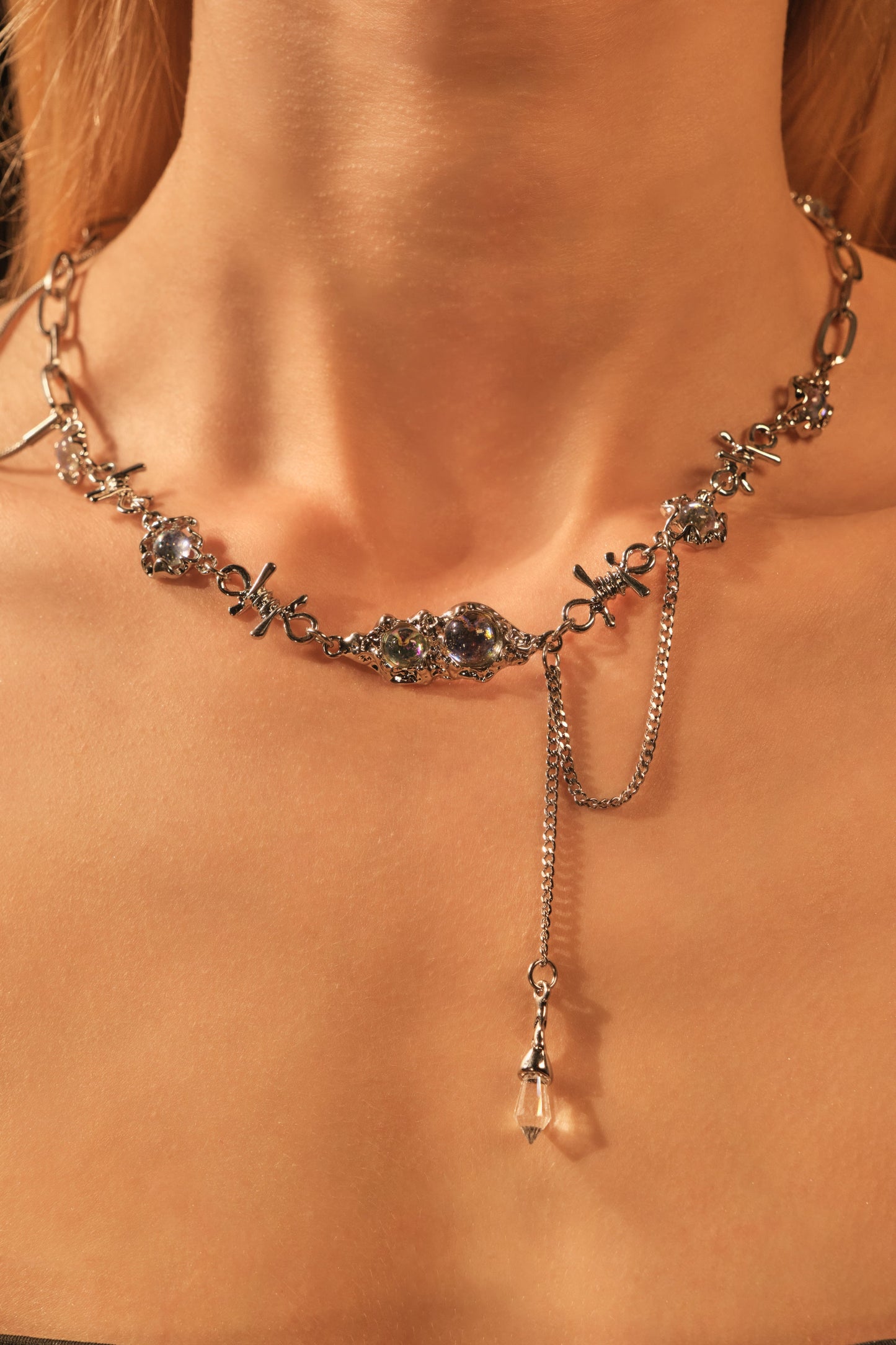 Platinum Plated Opal Twist Necklace