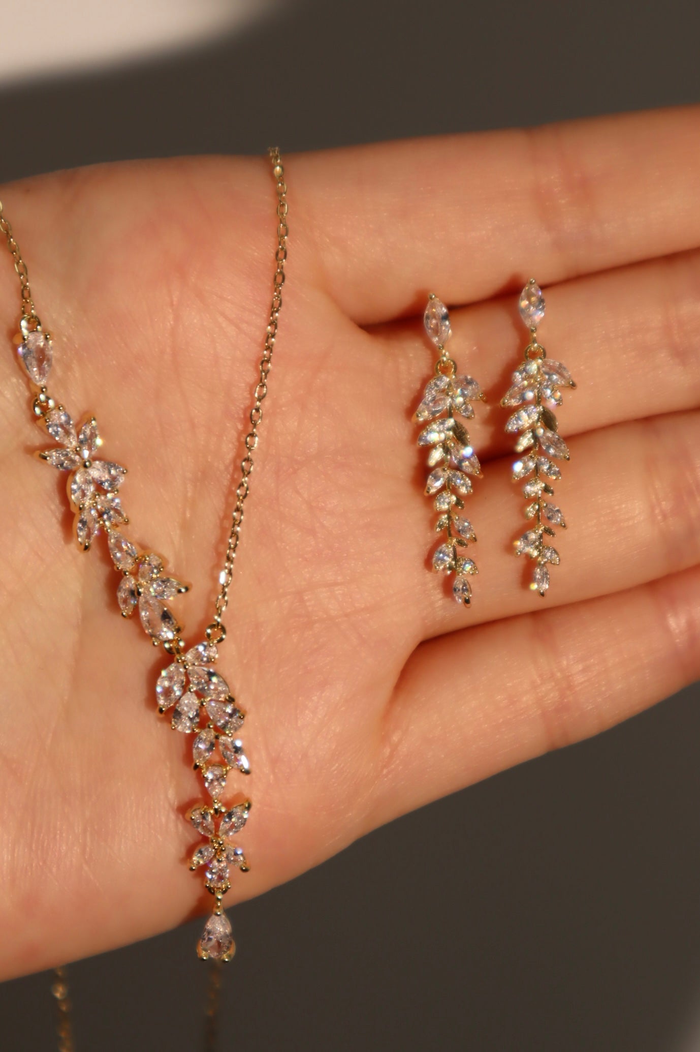 14K Real Gold Plated Diamond Leaf Earrings