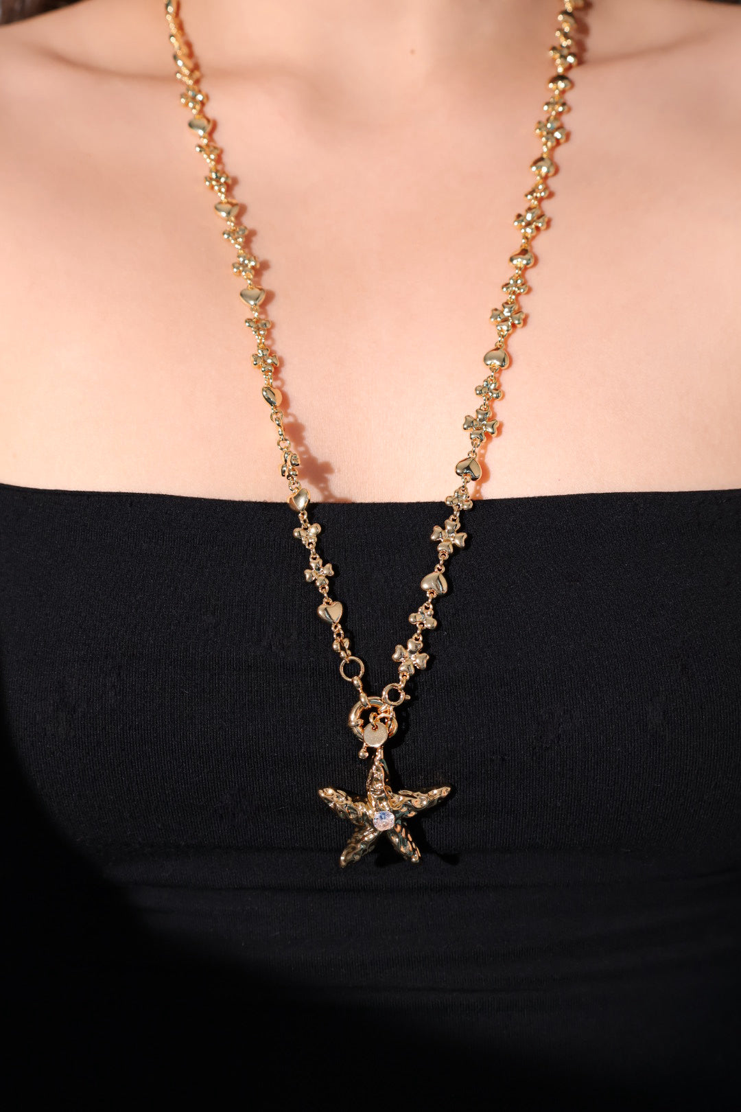18K Real Gold Plated Diamond Starfish Necklace