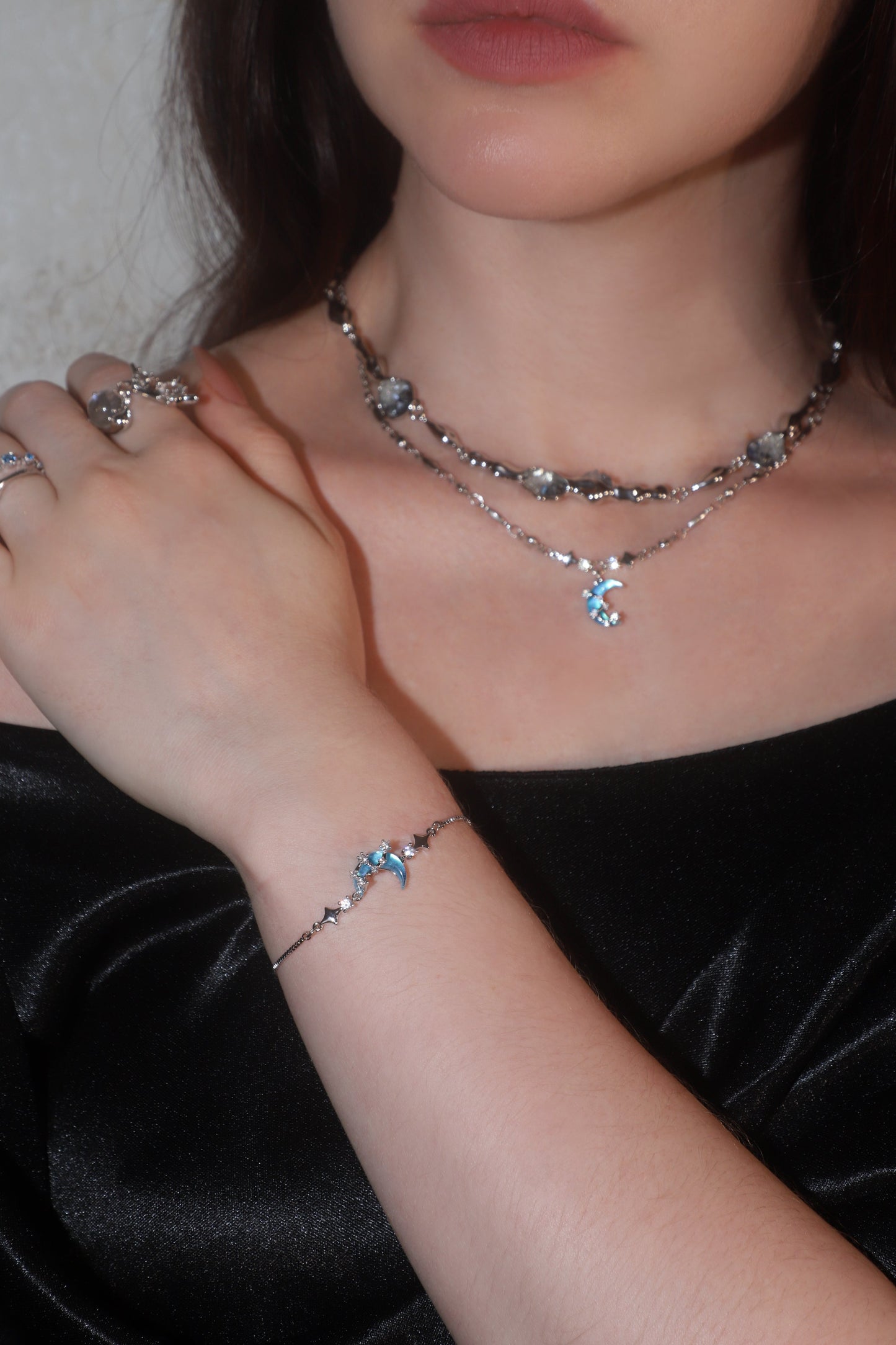 Platinum Plated Blue Crystal Necklace