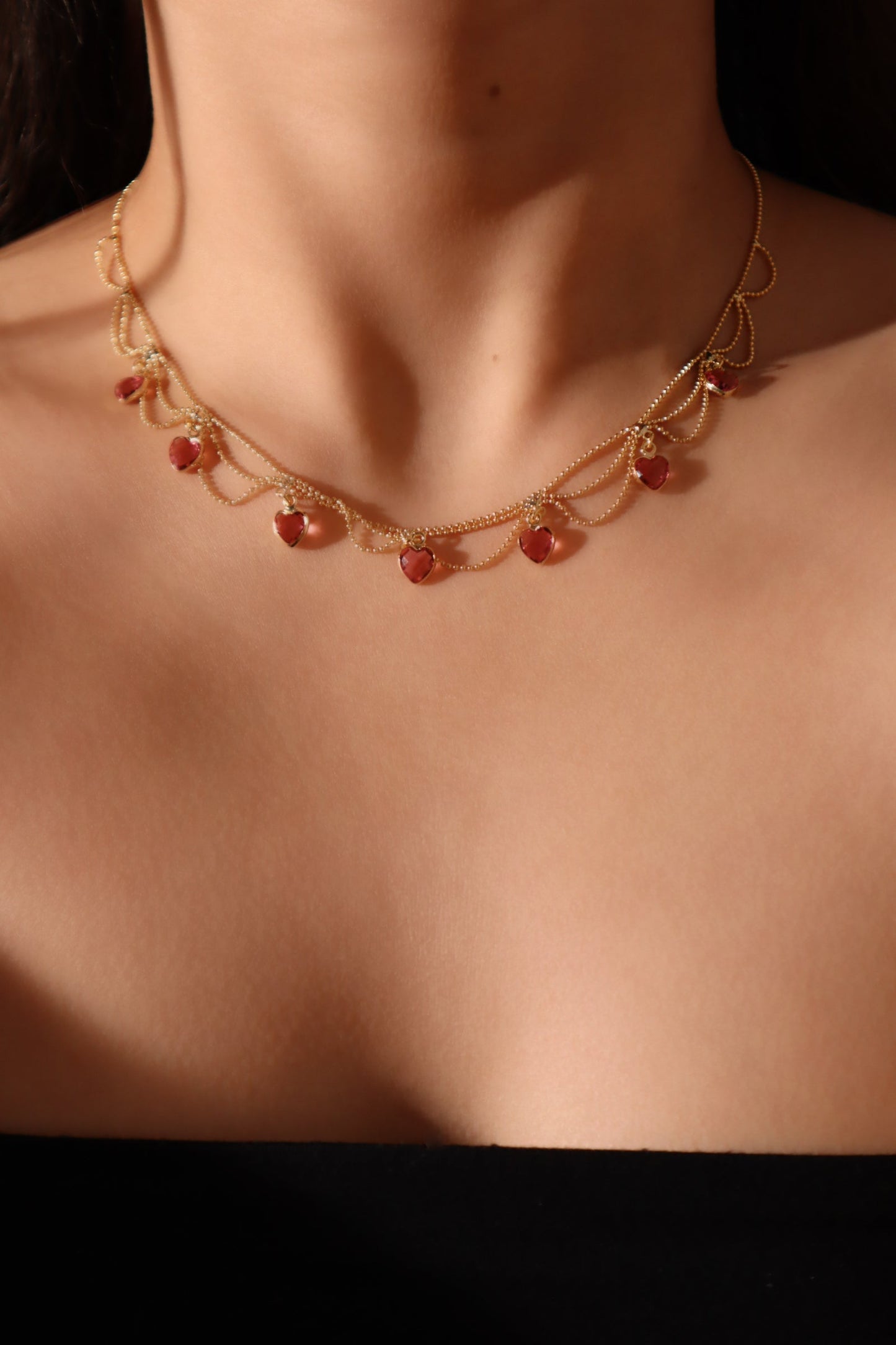 14K Real Gold Plated Double Layer Pink Heart Necklace