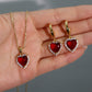 18K Real Gold Plated Red Gem Diamond Heart Necklace