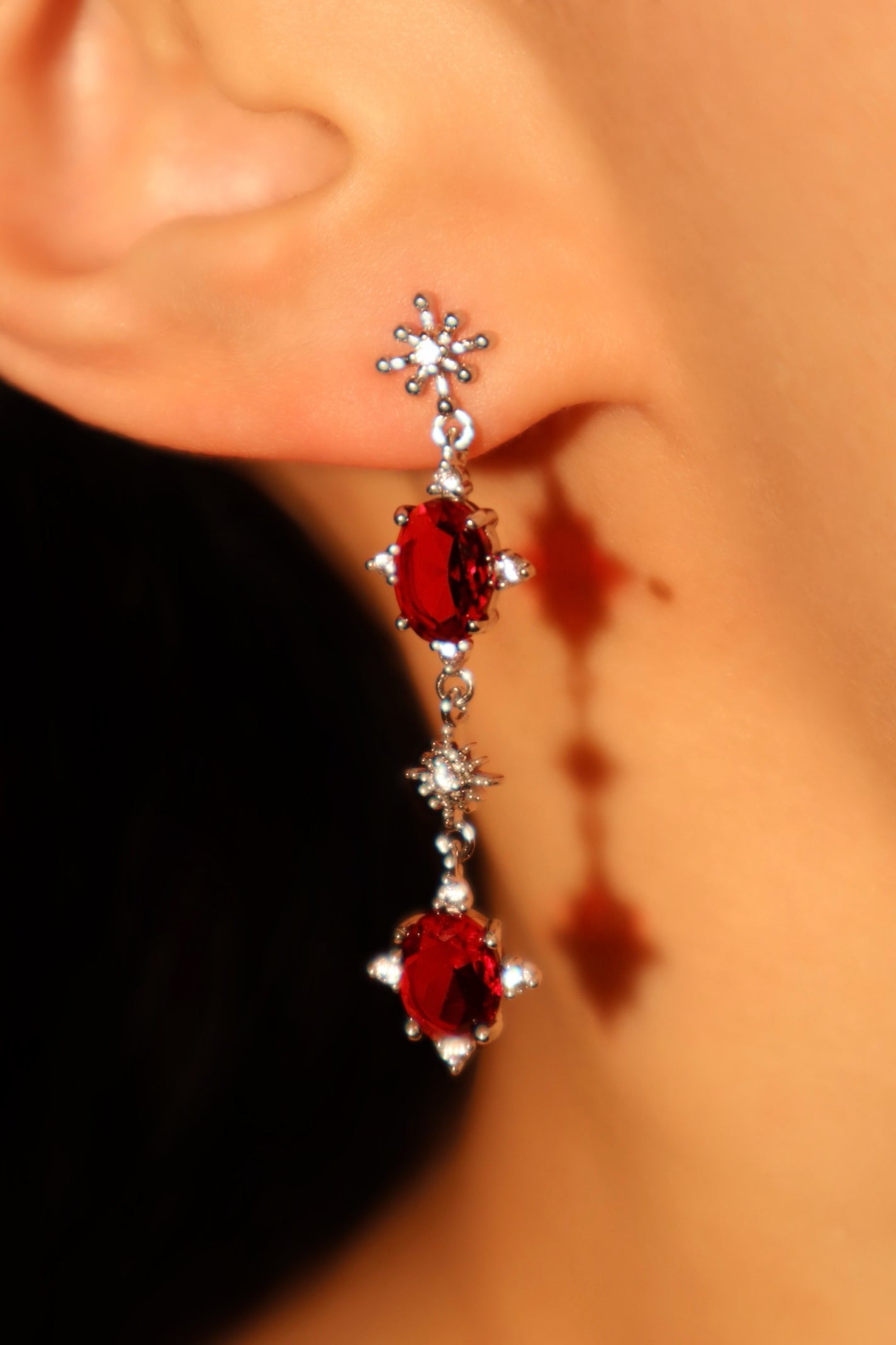 Red Gem Pole Star Earrings