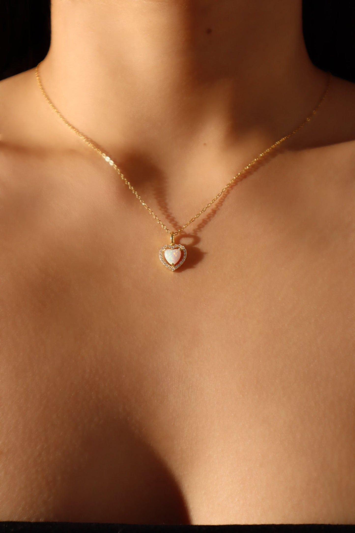 18K Gold Vermeil White Opal Heart Necklace