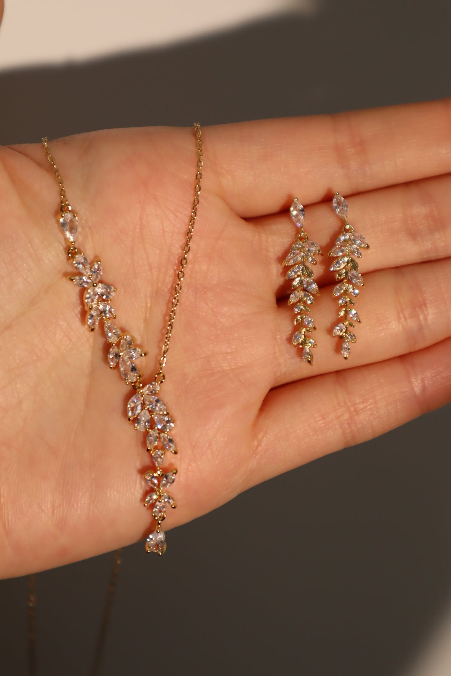 14K Real Gold Plated Diamond Leaf Earrings