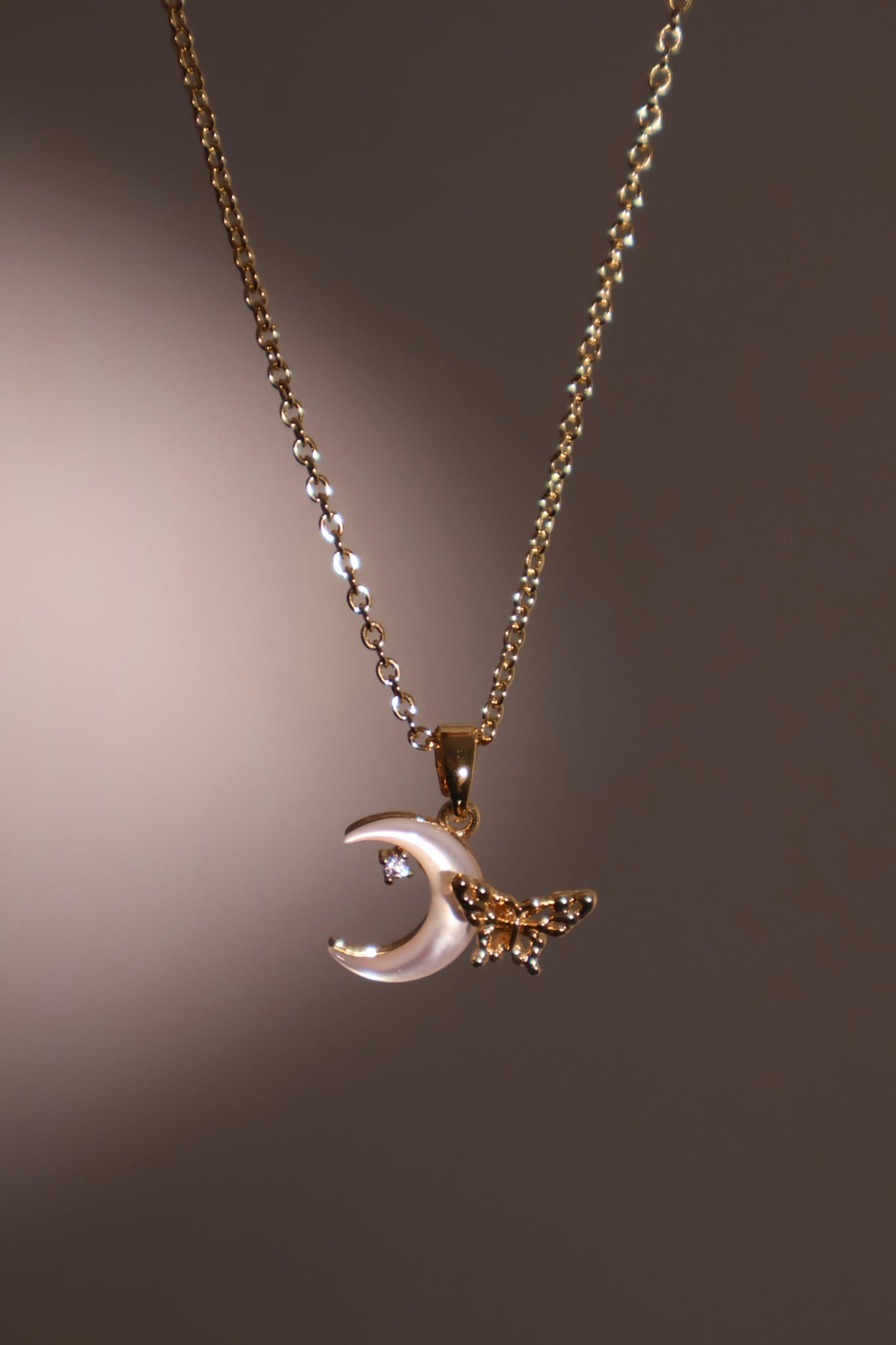 18K Real Gold Plated Shell Moon Butterfly Necklace