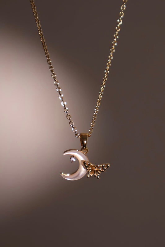 18K Real Gold Plated Shell Moon Butterfly Necklace