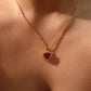 18K Real Gold Plated Red Gem Diamond Heart Necklace