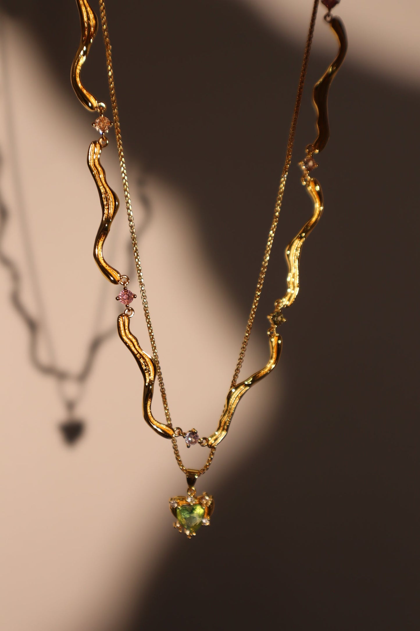 18K Real Gold Plated Heart Waves Layer Necklace