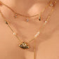 18K Real Gold Plated Shell Starfish Pearls Layer Necklace