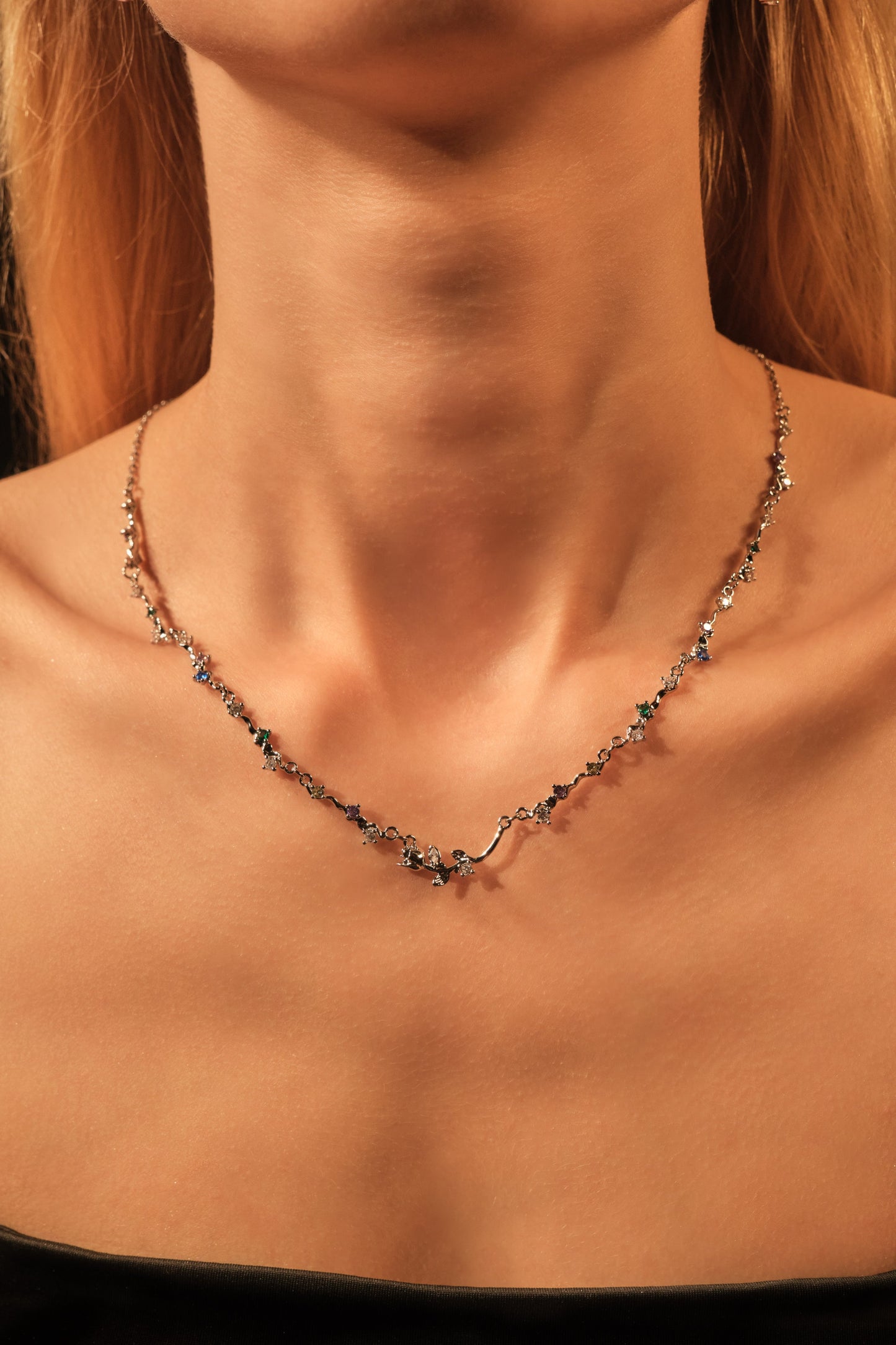 Platinum Plated Rose Garden Necklace