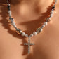 Glowing Pearl Cross Necklace