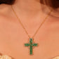 Gold Plated Green Cross Necklace