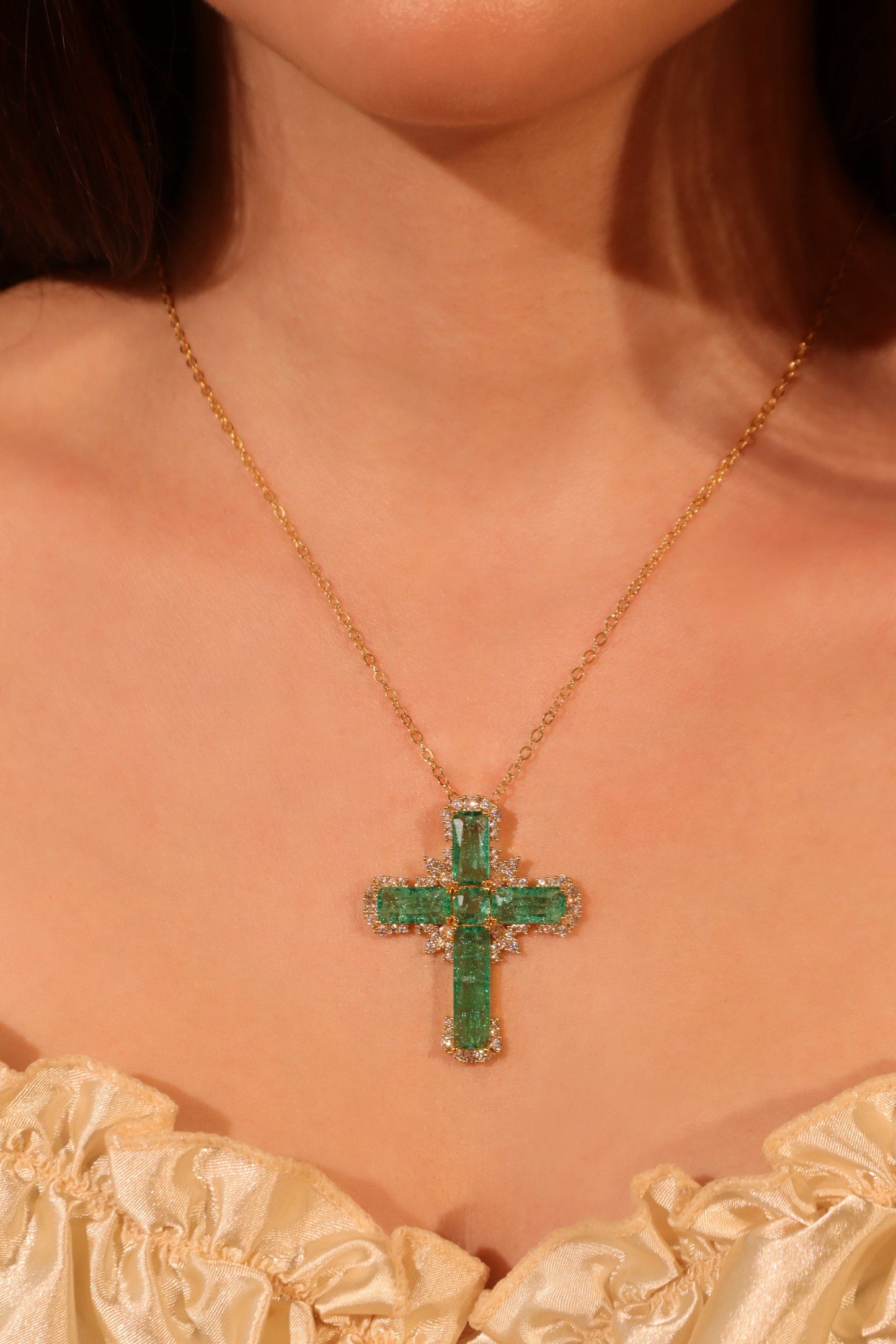 Gold Plated Green Cross Necklace