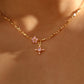 18K Real Gold Plated Pink Diamond Cross Necklace