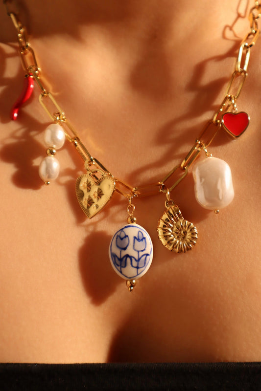 18K Gold Stainless Steel Beach Pearls Necklace