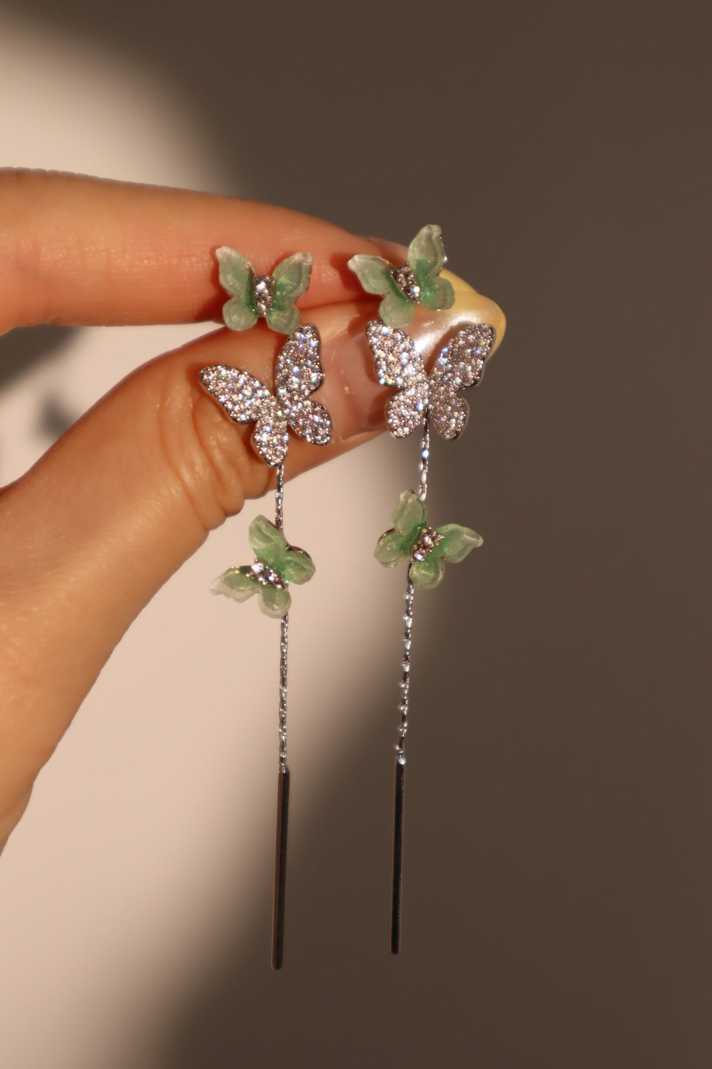 Diamond Green Butterfly Earrings