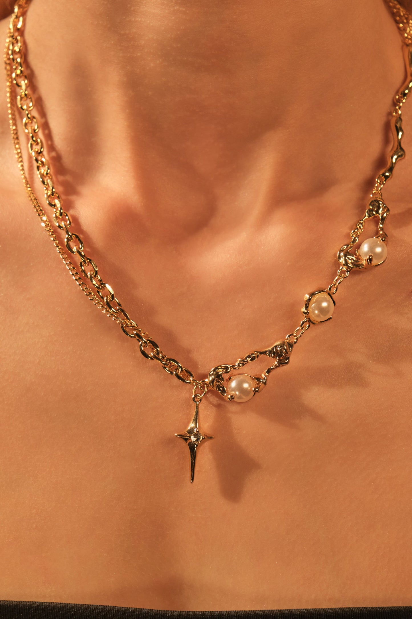 18K Real Gold Plated Pearl Star Necklace