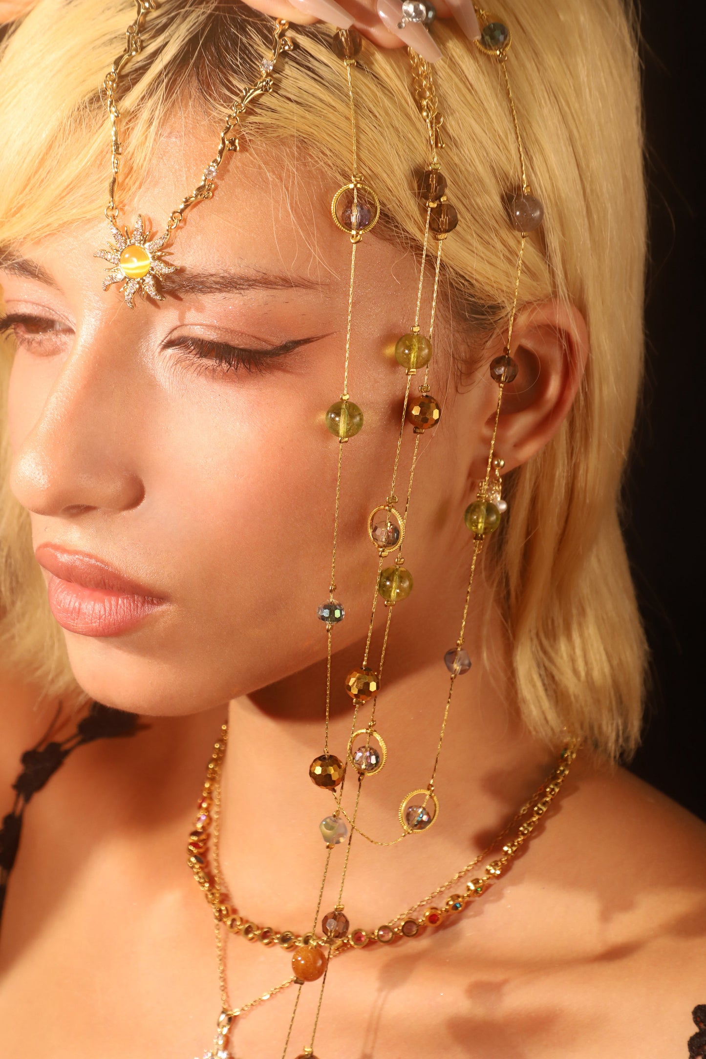 Gold Plated Color Gem Saturn Layer Necklace