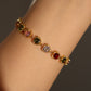 14K Real Gold Plated Multi Heart Color Gemstones Bracelet
