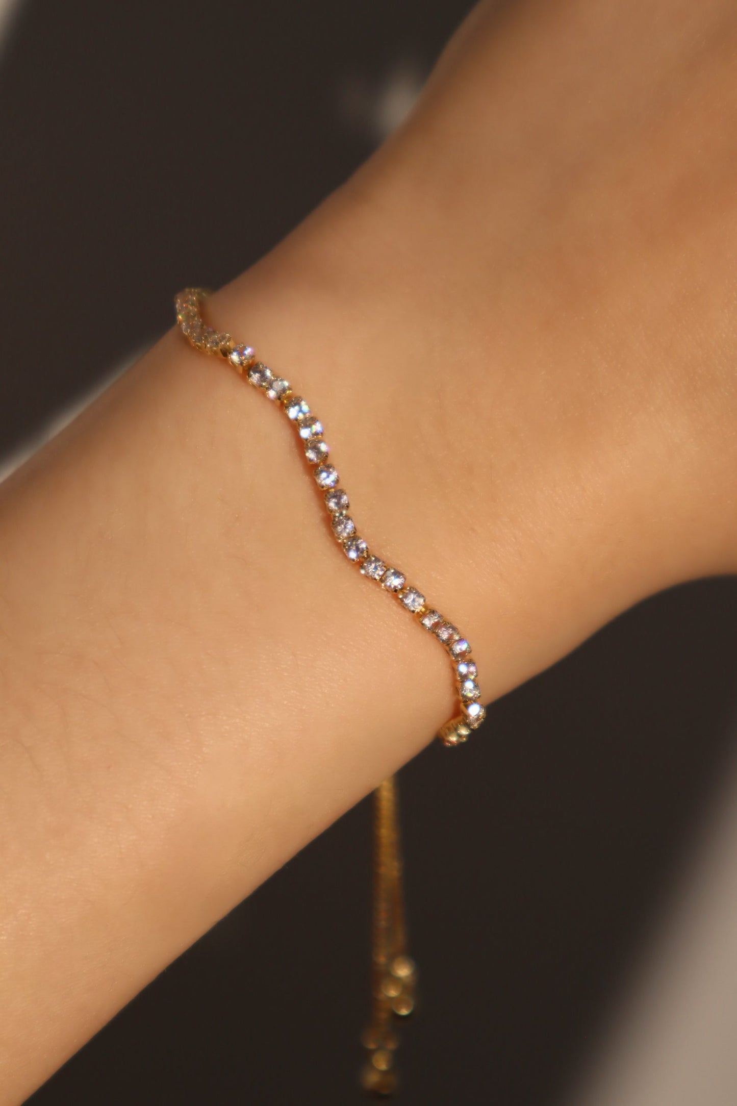 14K Real Gold Plated Diamond Wave Bracelet