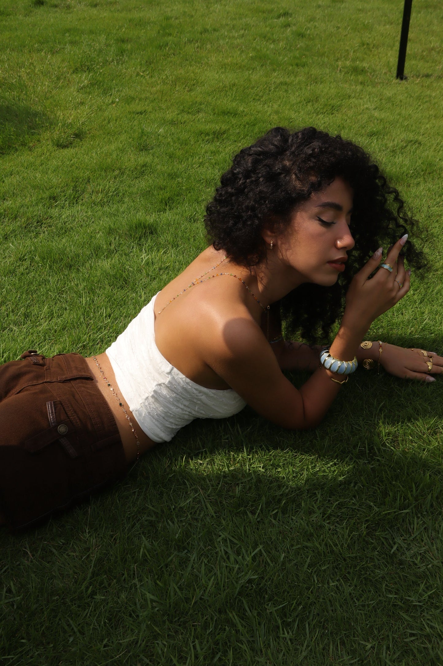 18K Real Gold Plated Color Gem Rose Lariat Long Necklace