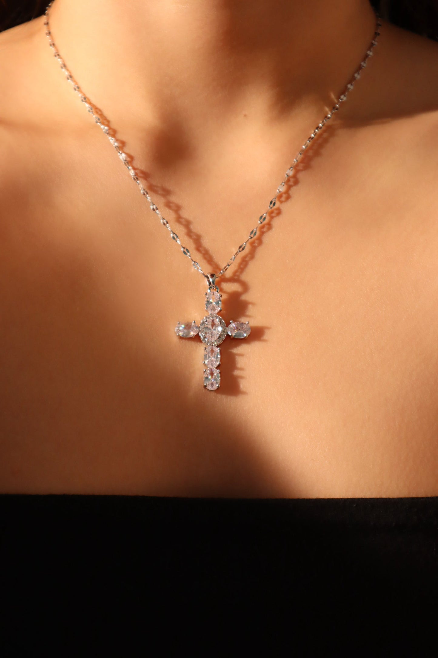 Stainless Steel Diamond Cross Necklace