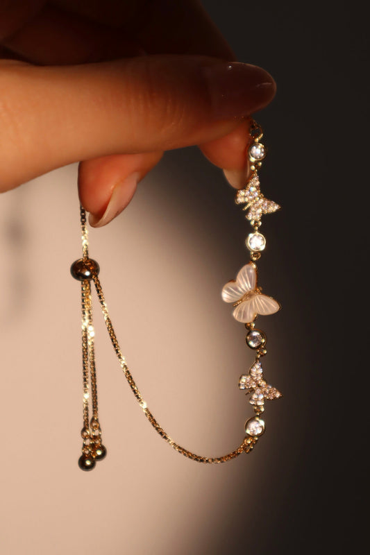 14K Real Gold Plated Natural Shell Butterfly Bracelet