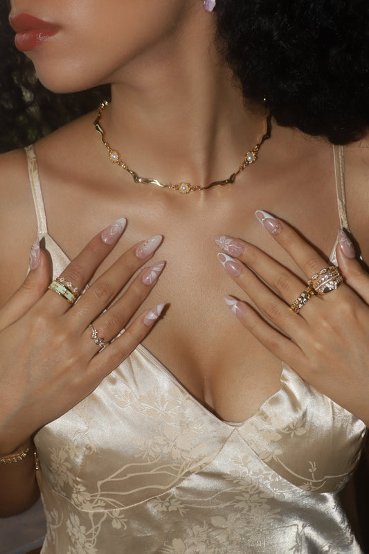 18K Real Gold Plated Multi Pearls Wave Necklace