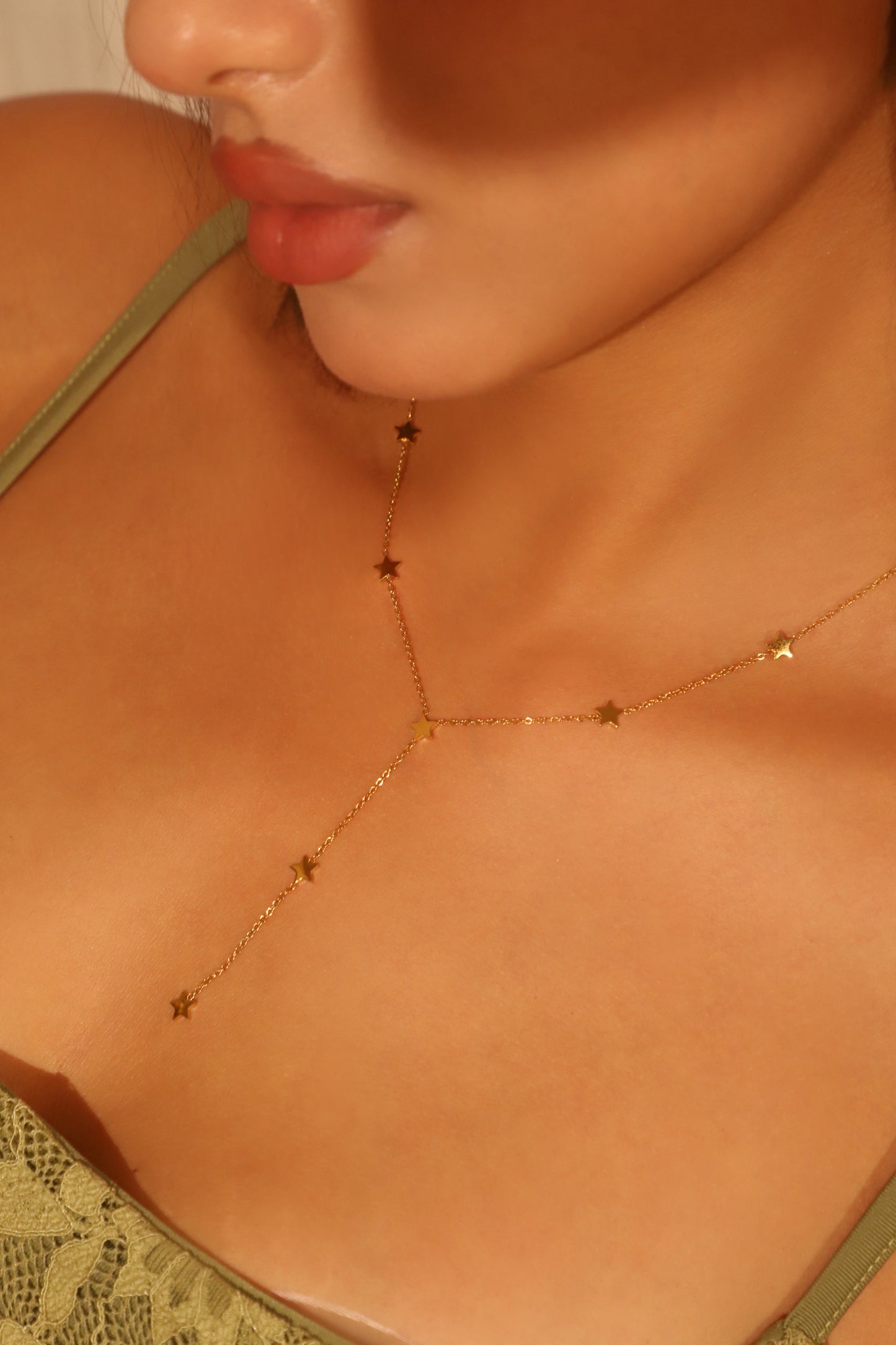 18K Gold Stainless Steel Multi Star Lariat Necklace