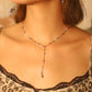 Platinum Plated Color Gem Rose Lariat Long Necklace