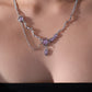 Platinum Plated Purple Glitter Gem Dangle Necklace
