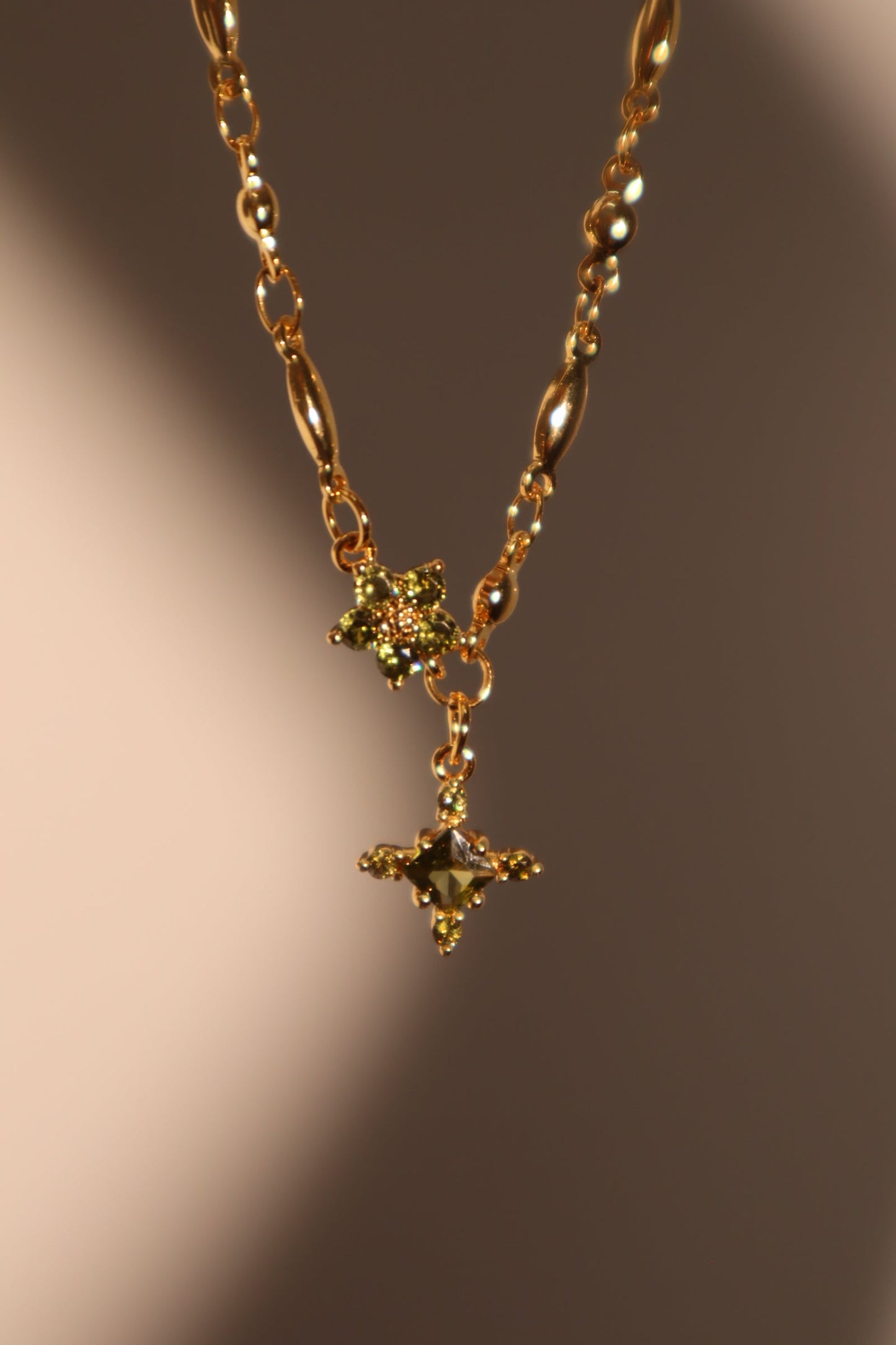 18K Real Gold Plated Green Diamond Cross Necklace